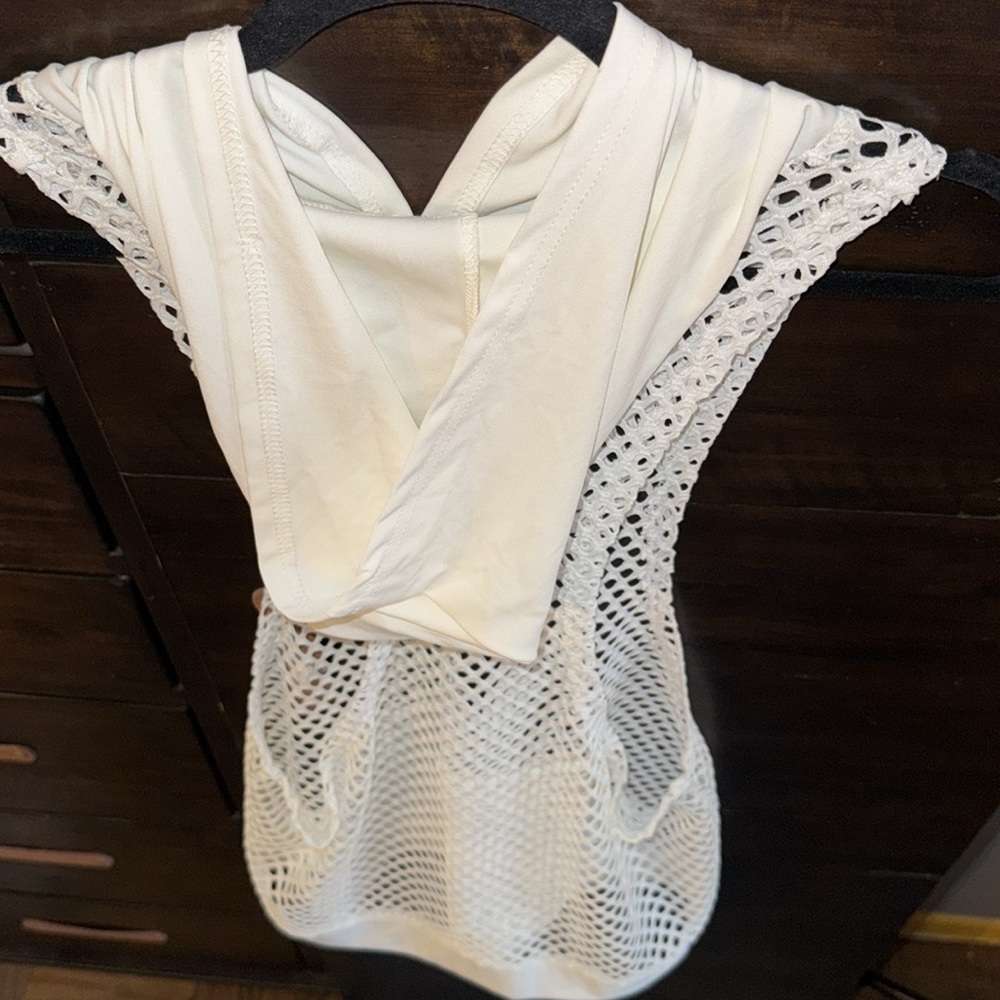 Sexy men’s sheer fishnet, white hooded tank top with pocket - Picture 9 of 9